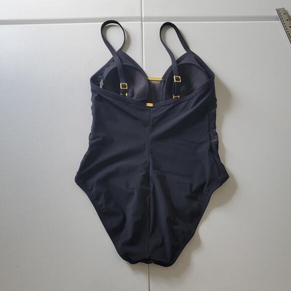 Amoressa Swimsuit Womens 8 One Piece Plunge Mesh Panel Adjustable Straps Bathing - Picture 3 of 10